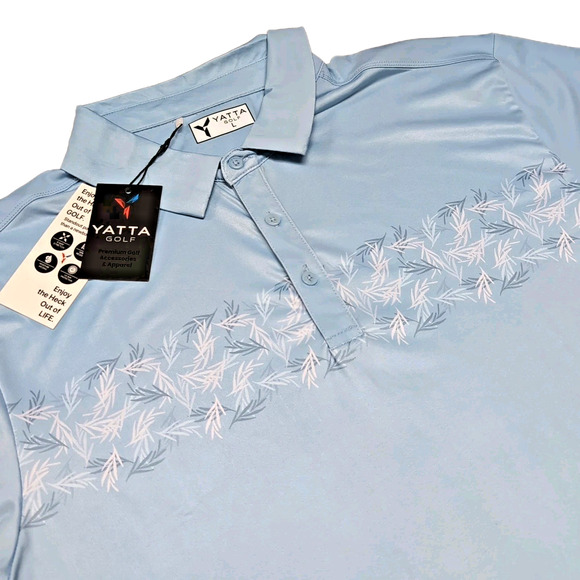 YATTA GOLF Polo Shirt Mens Size L Blue Frost Delay Stripe Short Sleeve NEW NWT - Picture 1 of 16